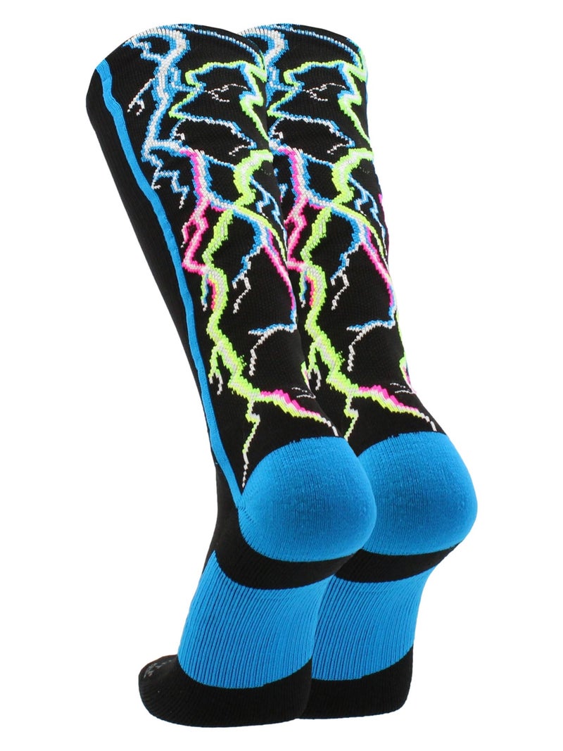 MadSportsStuff Crazy Socks with Lightning Bolts Electric Storm Over the Calf (Multi-Neon/Black, Medium) - Image 5